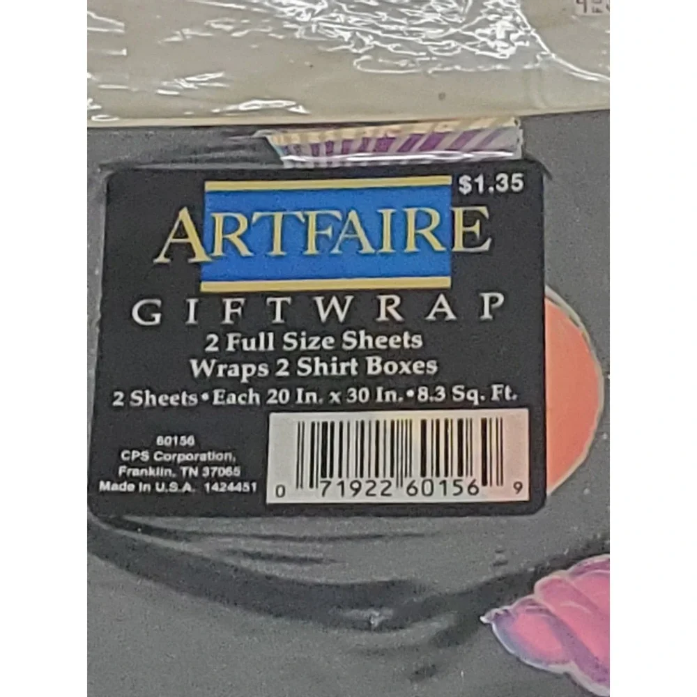 Vintage Artfaire Gift Wrap 4 Sheets Sea Turtle Coral Reef Shells Ocean 20x30